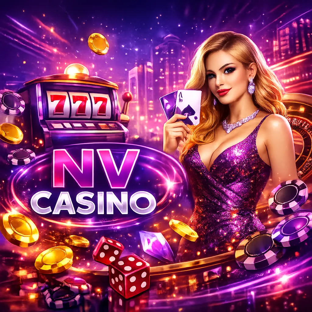 Bright, dynamic promotional image for NV Casino with purple-magenta neon, premium glow, and modern luxury iGaming atmosphere.